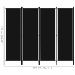 Διαχωριστικό Δωματίου με 4 Πάνελ Μαύρο 200 x 180 εκ.