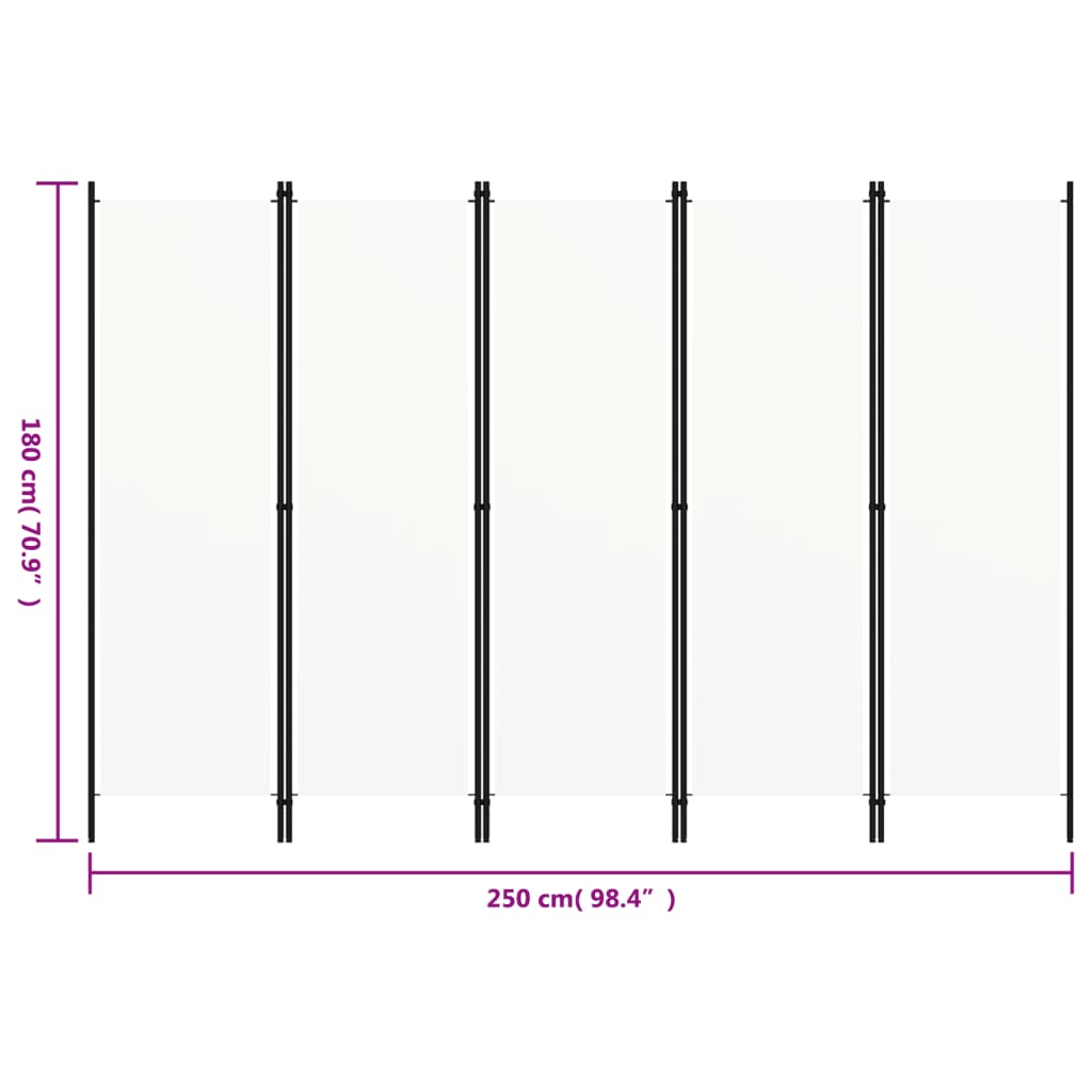 Διαχωριστικό Δωματίου με 5 Πάνελ Λευκό 250 x 180 εκ. - Pakobazaar