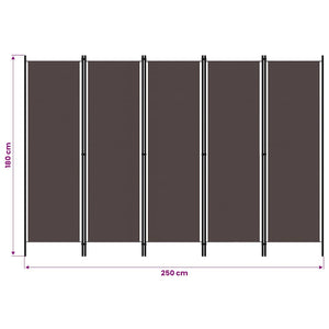 Διαχωριστικό Δωματίου με 5 Πάνελ Καφέ 250 x 180 εκ.