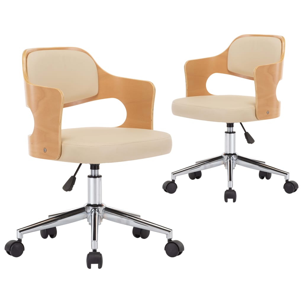 Περιστρεφ. Καρέκλες Τραπεζαρίας 2 τεμ. Κρεμ Ξύλο/Συνθ. Δέρμα - PAKOBAZAAR