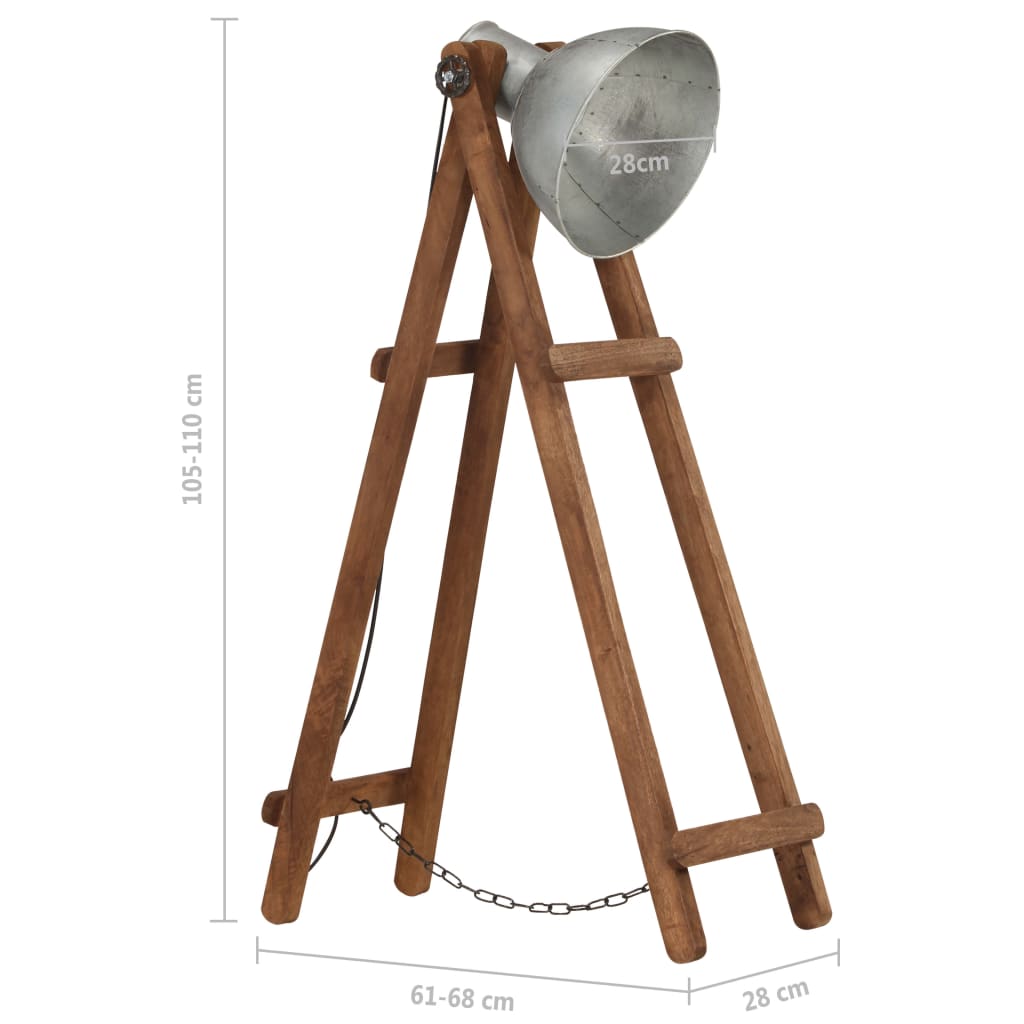 Φωτιστικό Δαπέδου Ασημί από Μασίφ Ξύλο Μάνγκο E27 - Pakobazaar