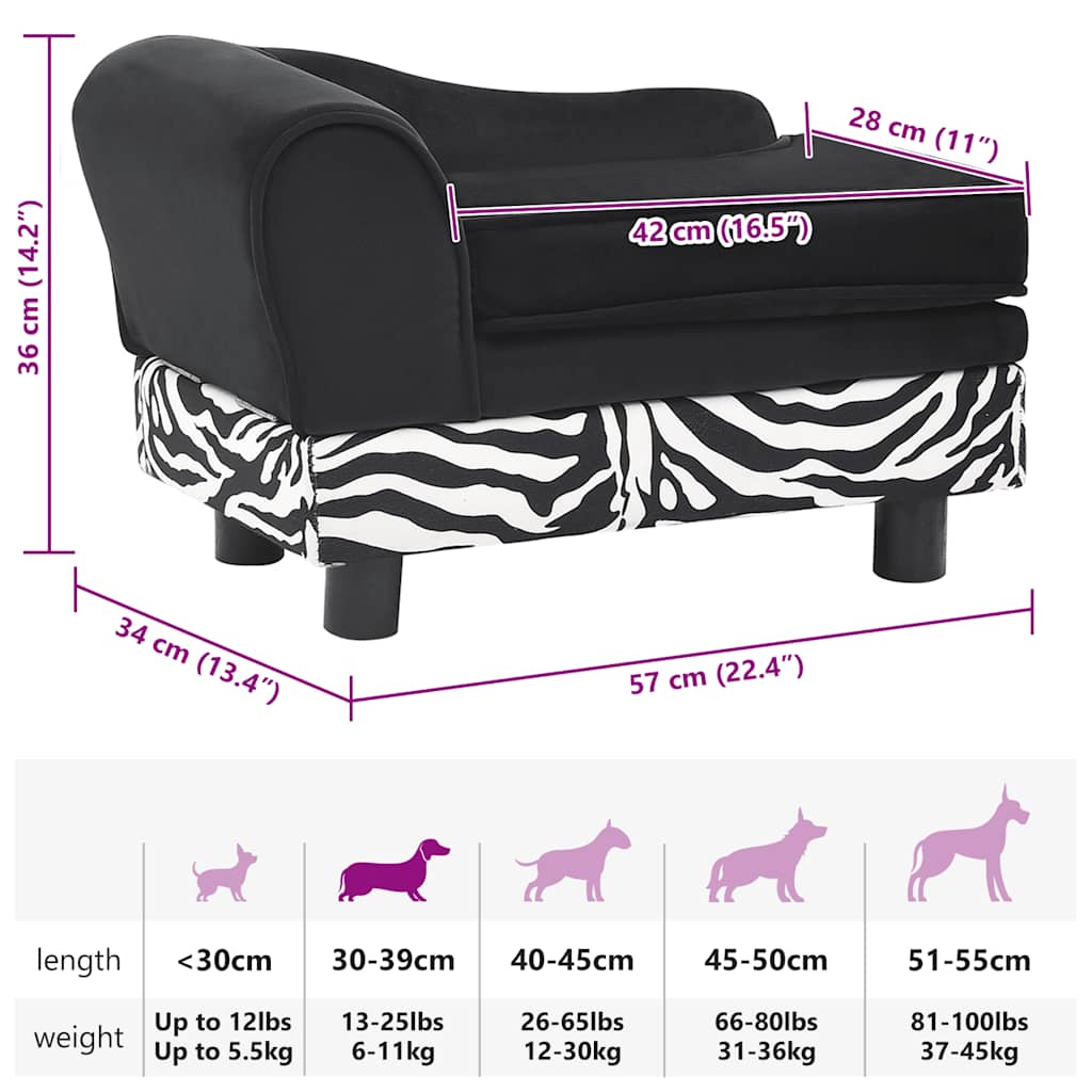 Καναπές - Κρεβάτι Σκύλου Μαύρος 57 x 34 x 36 εκ. Βελουτέ - PAKOBAZAAR