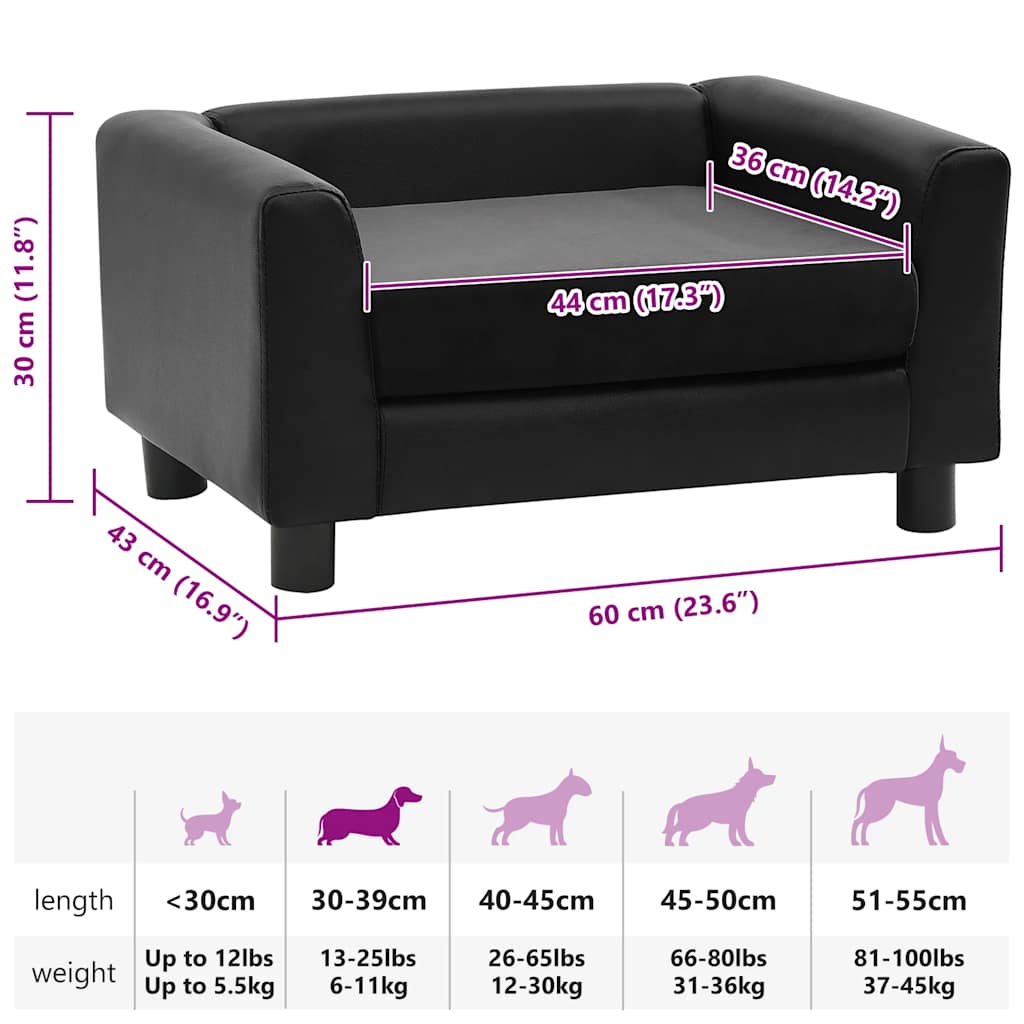 Καναπές-Κρεβάτι Σκύλου Μαύρο 60x43x30 εκ. Βελουτέ/Συνθετ. Δέρμα - PAKOBAZAAR