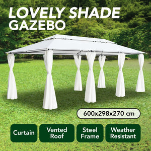 Κιόσκι με Κουρτίνες Λευκό 600 x 298 x 270 εκ. 180 γρ./μ² - PAKOBAZAAR