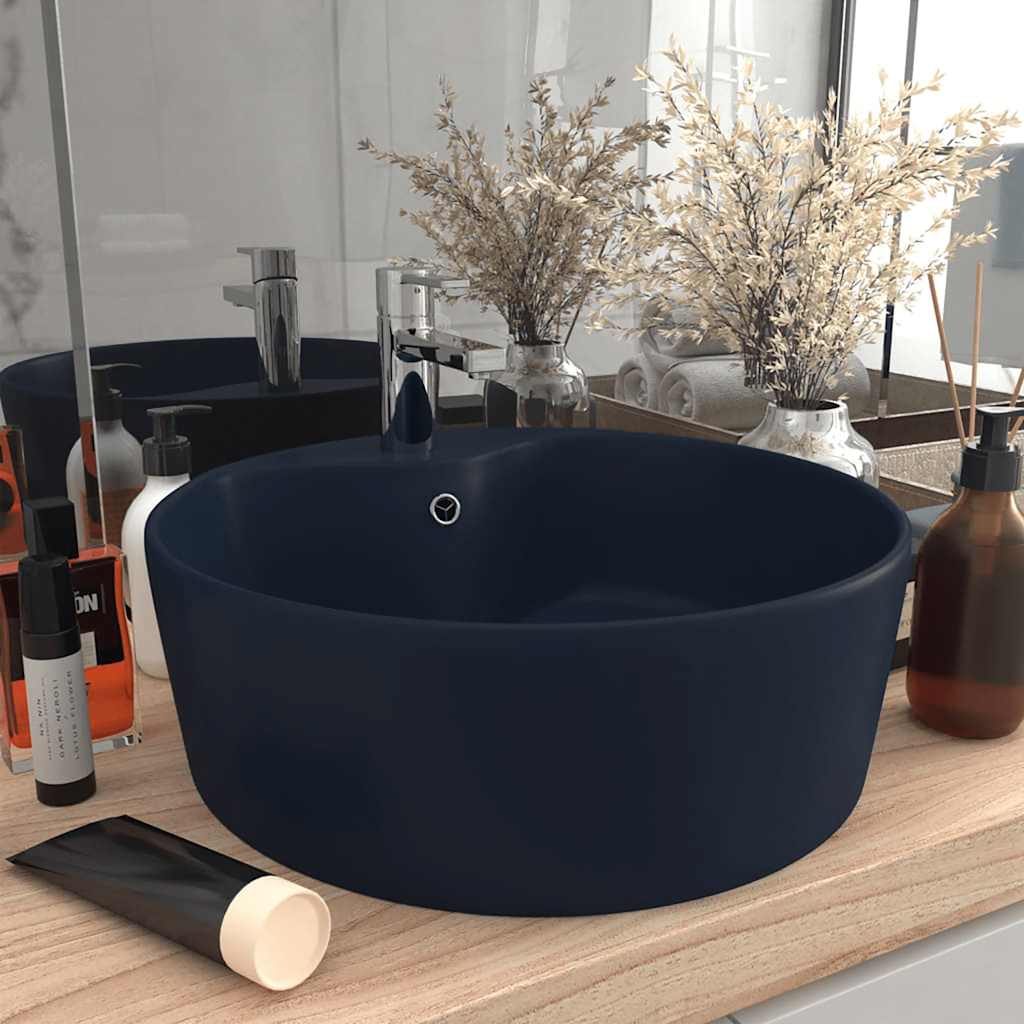 Νιπτήρας με Υπερχείλιση Σκούρο Μπλε Ματ 36x13 εκ. Κεραμικός - PAKOBAZAAR