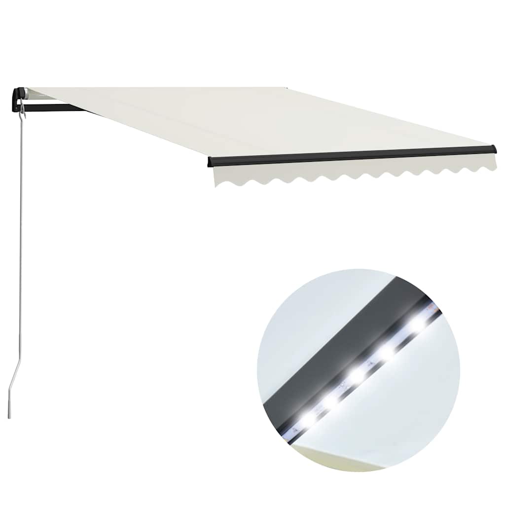 Τέντα Συρόμενη Χειροκίνητη με LED Κρεμ 300 x 250 εκ. - PAKOBAZAAR