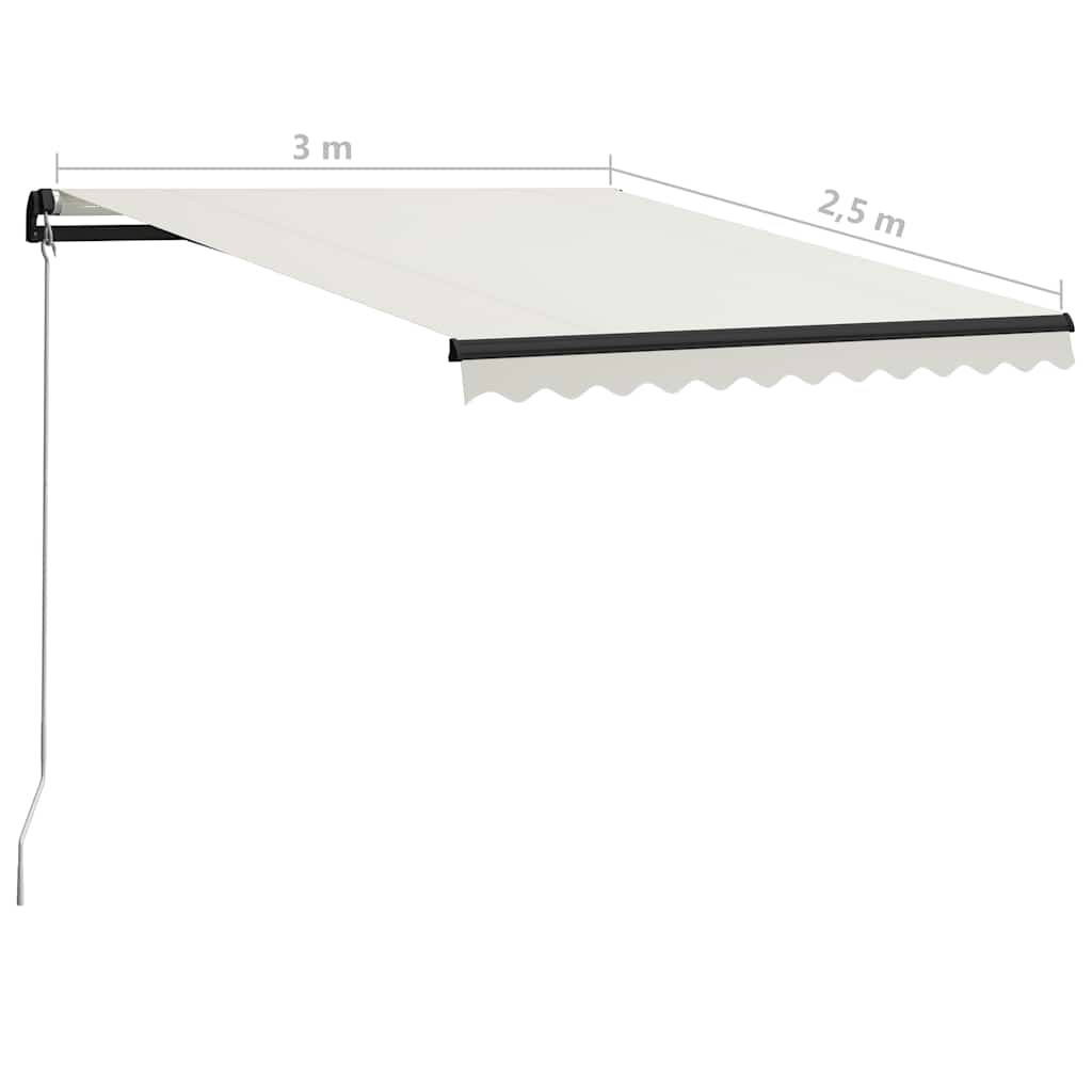 Τέντα Συρόμενη Χειροκίνητη με LED Κρεμ 300 x 250 εκ. - PAKOBAZAAR