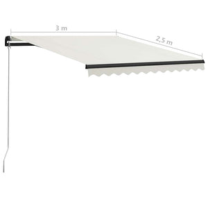 Τέντα Συρόμενη Χειροκίνητη με LED Κρεμ 300 x 250 εκ. - PAKOBAZAAR