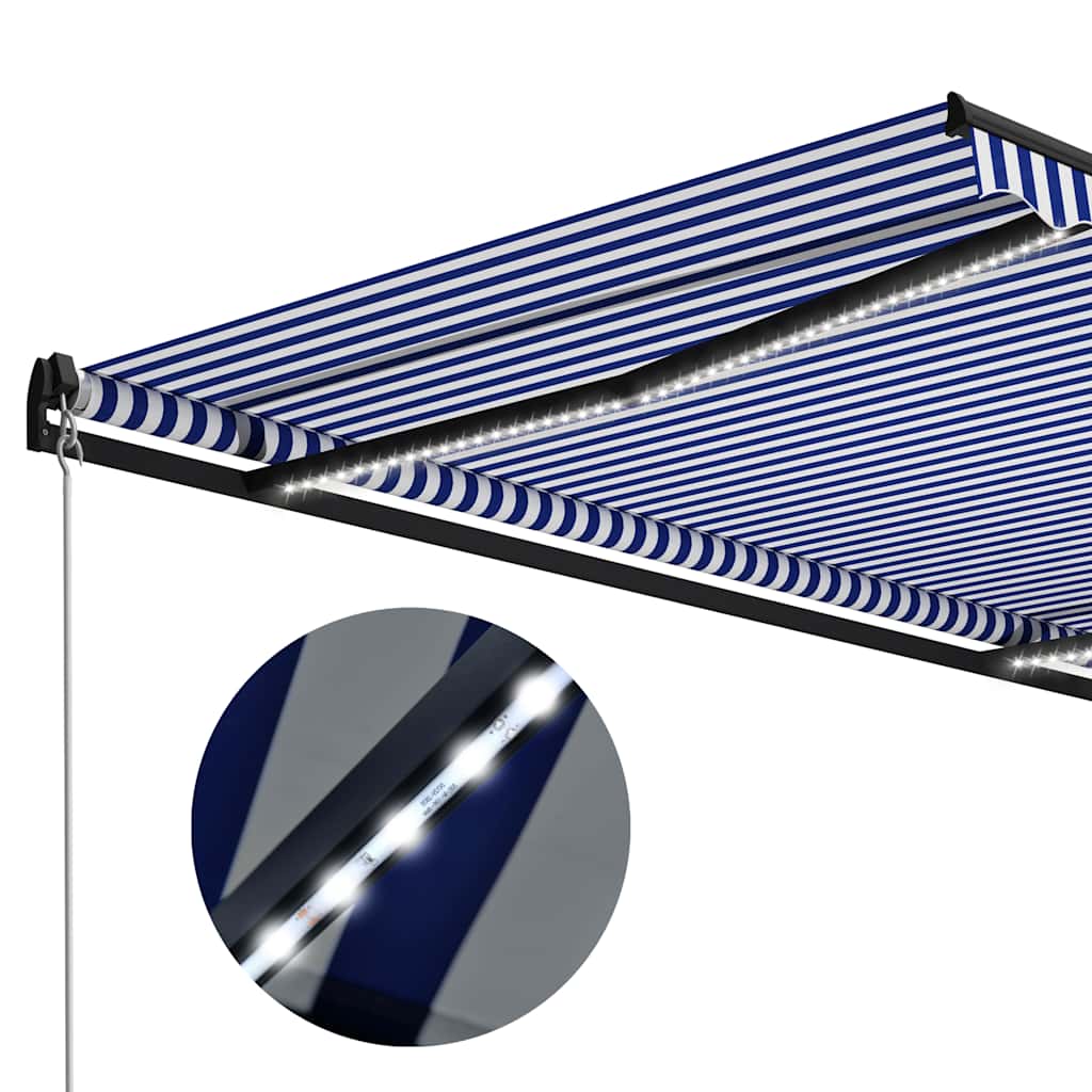 Τέντα Συρόμενη Χειροκίνητη με LED Μπλε / Λευκό 450 x 300 εκ. - Pakobazaar