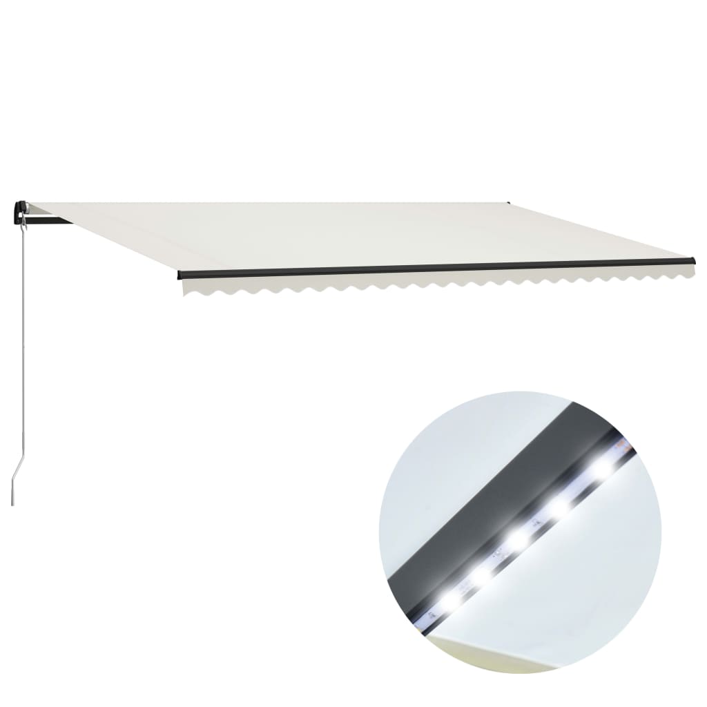 Τέντα Συρόμενη Χειροκίνητη με LED Κρεμ 600 x 300 εκ.