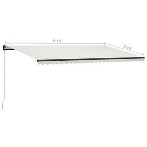 Τέντα Συρόμενη Χειροκίνητη με LED Κρεμ 600 x 300 εκ.