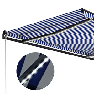 Τέντα Συρόμενη Χειροκίνητη με LED Μπλε / Λευκό 600 x 300 εκ.