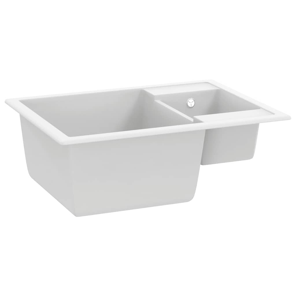 Νεροχύτης με Δύο Γούρνες & Οπή Υπερχείλισης Λευκός Γρανιτένιος - PAKOBAZAAR
