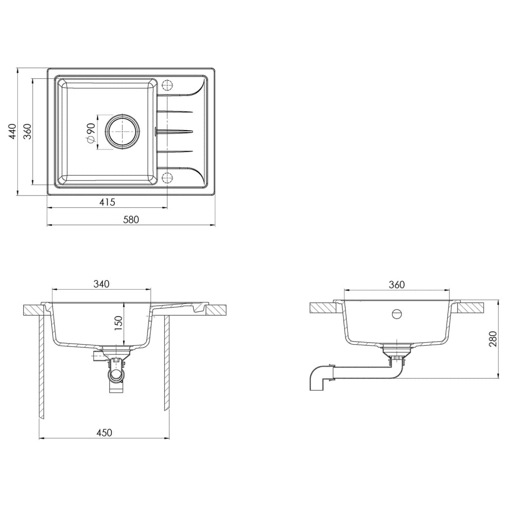 Νεροχύτης με Οπή Υπερχείλισης Οβάλ Λευκός Γρανιτένιος - PAKOBAZAAR