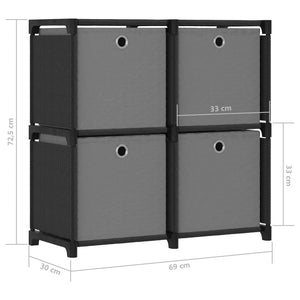Ραφιέρα με 4 Κύβους & Κουτιά Μαύρη 69x30x72,5 εκ. Υφασμάτινη