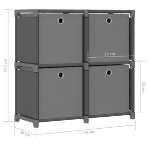 Ραφιέρα με 4 Κύβους & Κουτιά Γκρι 69x30x72,5 εκ. Υφασμάτινη