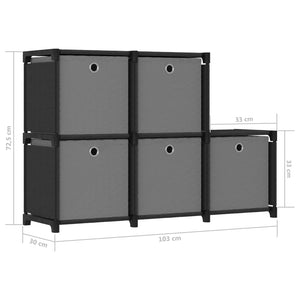 Ραφιέρα με 5 Κύβους & Κουτιά Μαύρη 103x30x72,5 εκ. Υφασμάτινη
