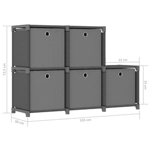 Ραφιέρα με 5 Κύβους & Κουτιά Γκρι 103x30x72,5 εκ. Υφασμάτινη