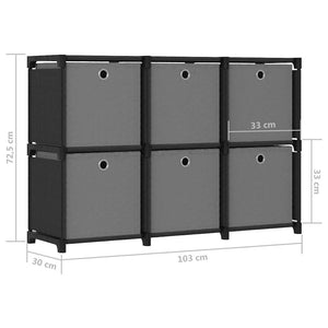 Ραφιέρα με 6 Κύβους & Κουτιά Μαύρη 103x30x72,5 εκ. Υφασμάτινη