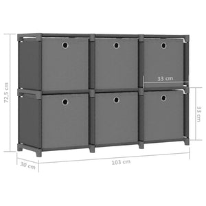Ραφιέρα με 6 Κύβους & Κουτιά Γκρι 103x30x72,5 εκ. Υφασμάτινη