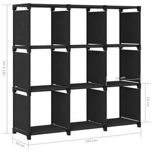Ραφιέρα με 9 Κύβους & Κουτιά Μαύρη 103x30x107,5 εκ. Υφασμάτινη