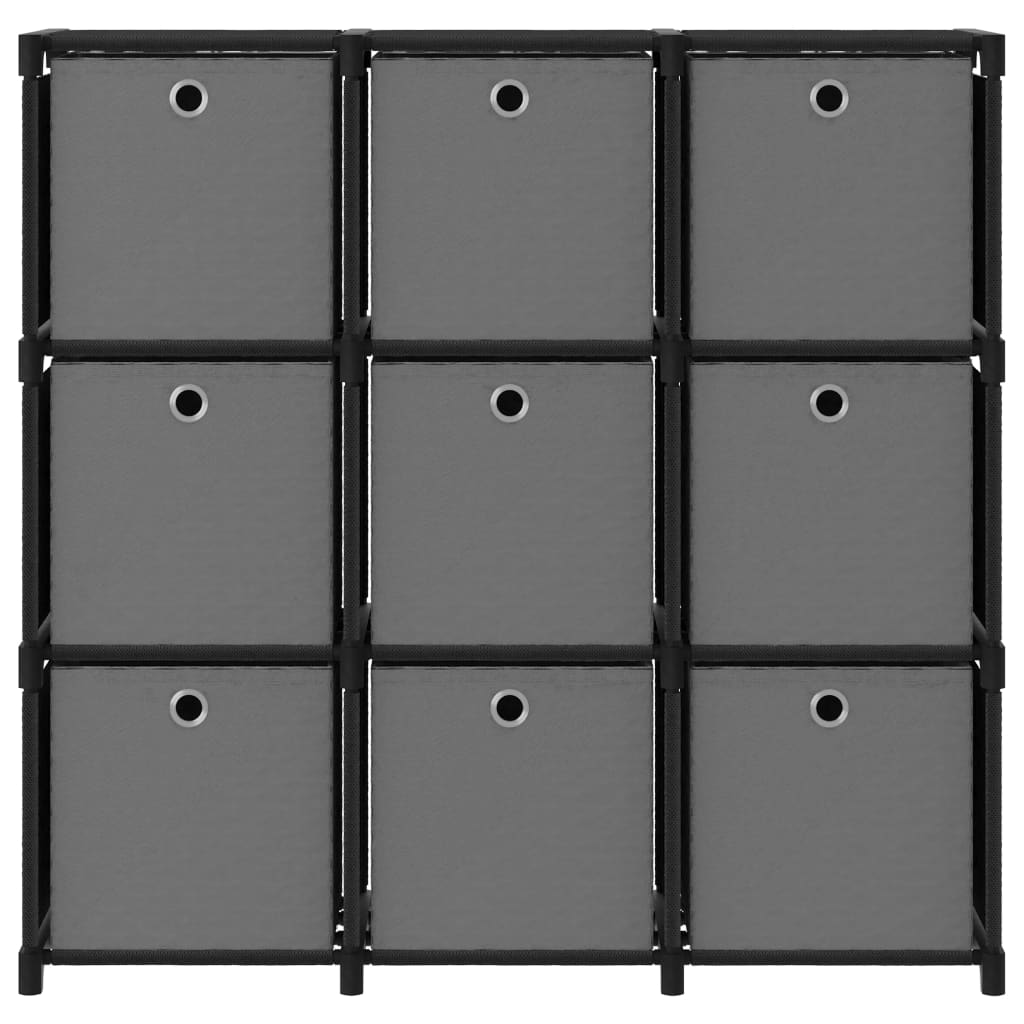 Ραφιέρα με 9 Κύβους & Κουτιά Μαύρη 103x30x107,5 εκ. Υφασμάτινη