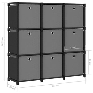 Ραφιέρα με 9 Κύβους & Κουτιά Μαύρη 103x30x107,5 εκ. Υφασμάτινη