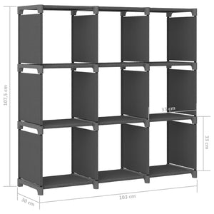 Ραφιέρα με 9 Κύβους & Κουτιά Γκρι 103x30x107,5 εκ. Υφασμάτινη
