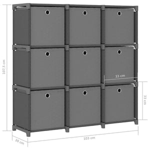 Ραφιέρα με 9 Κύβους & Κουτιά Γκρι 103x30x107,5 εκ. Υφασμάτινη