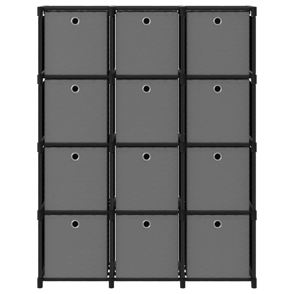 Ραφιέρα με 12 Κύβους & Κουτιά Μαύρη 103x30x141 εκ. Υφασμάτινη