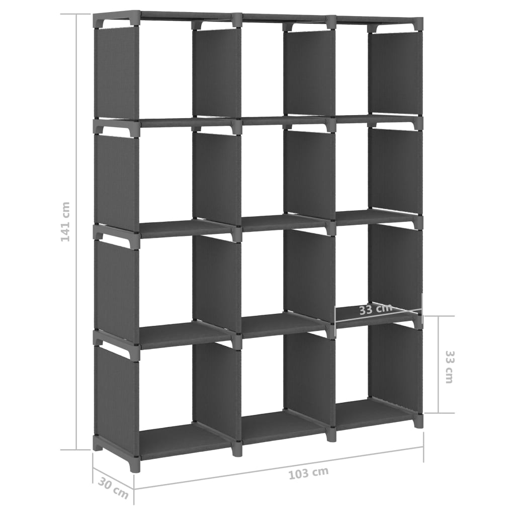 Ραφιέρα με 12 Κύβους Γκρι 103 x 30 x 141 εκ. Υφασμάτινη