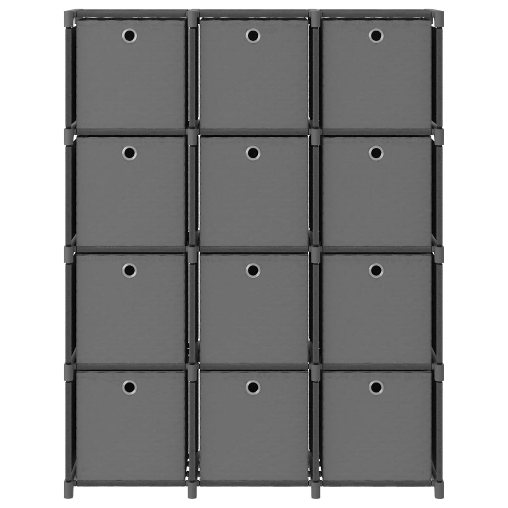 Ραφιέρα με 12 Κύβους & Κουτιά Γκρι 103x30x141 εκ. Υφασμάτινη