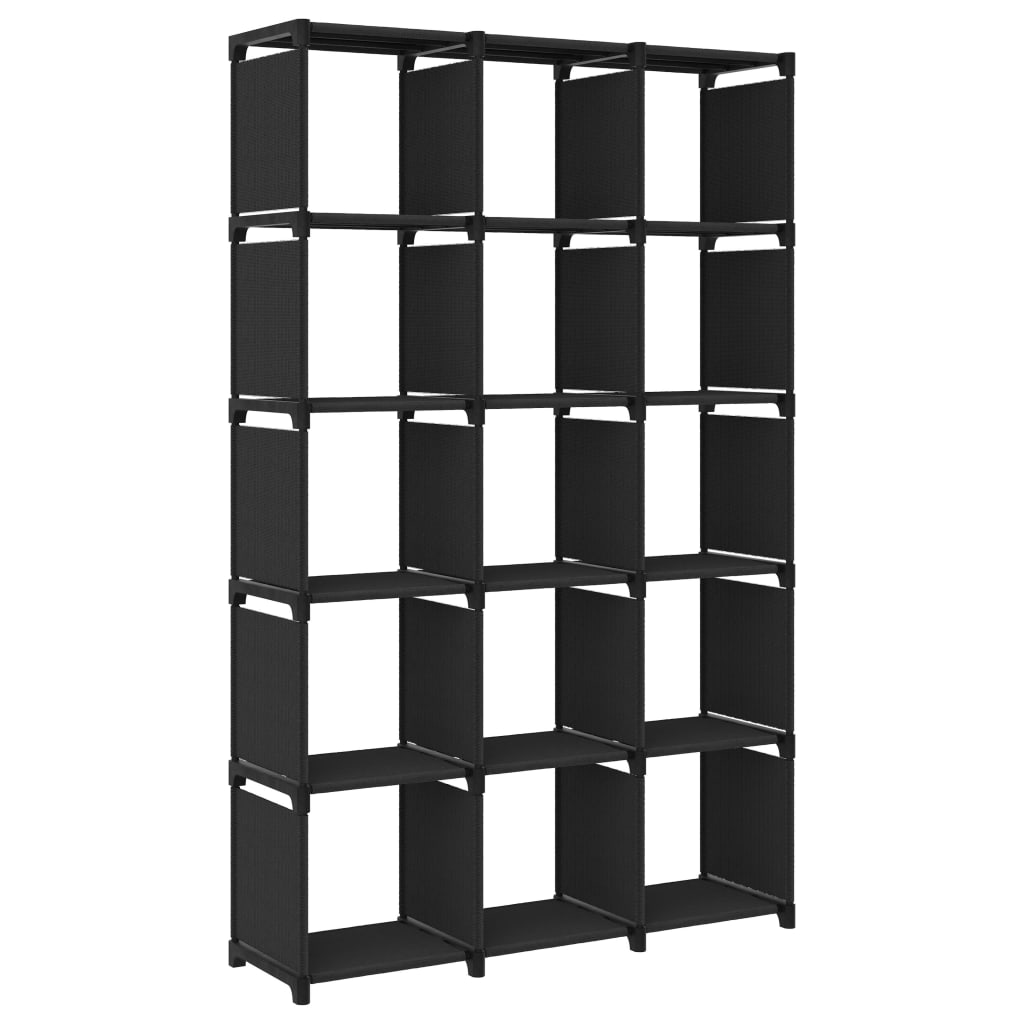 Ραφιέρα με 15 Κύβους & Κουτιά Μαύρη 103x30x175,5 εκ. Υφασμάτινη