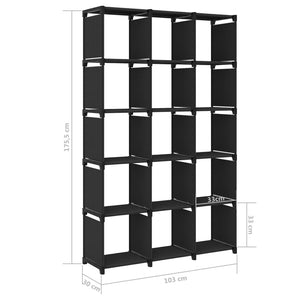 Ραφιέρα με 15 Κύβους & Κουτιά Μαύρη 103x30x175,5 εκ. Υφασμάτινη