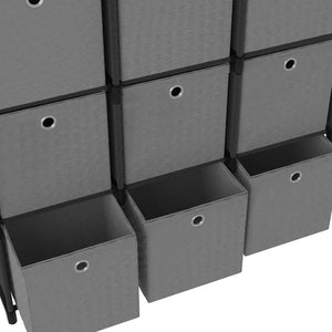 Ραφιέρα με 15 Κύβους & Κουτιά Μαύρη 103x30x175,5 εκ. Υφασμάτινη