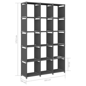 Ραφιέρα με 15 Κύβους & Κουτιά Γκρι 103x30x175,5 εκ. Υφασμάτινη
