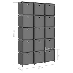 Ραφιέρα με 15 Κύβους & Κουτιά Γκρι 103x30x175,5 εκ. Υφασμάτινη