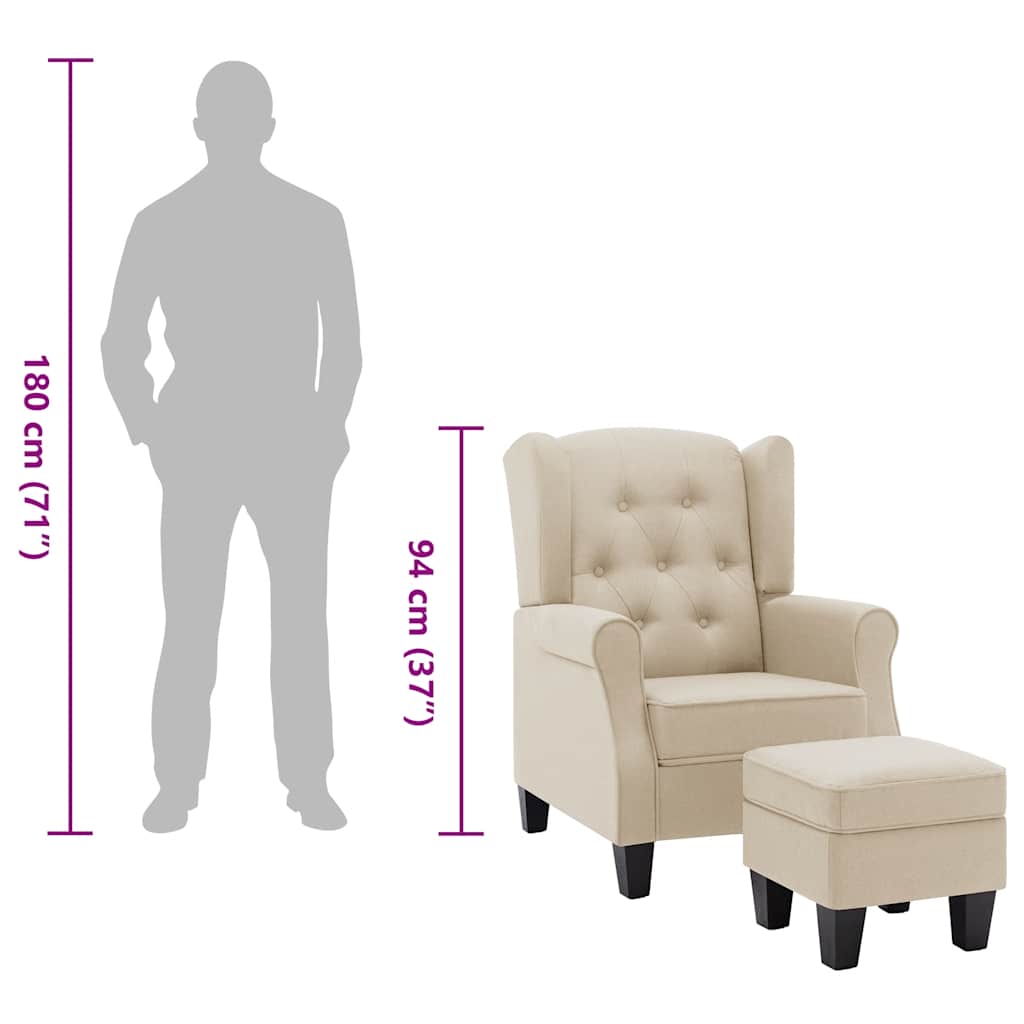 Μπερζέρα Κρεμ Υφασμάτινη με Υποπόδιο