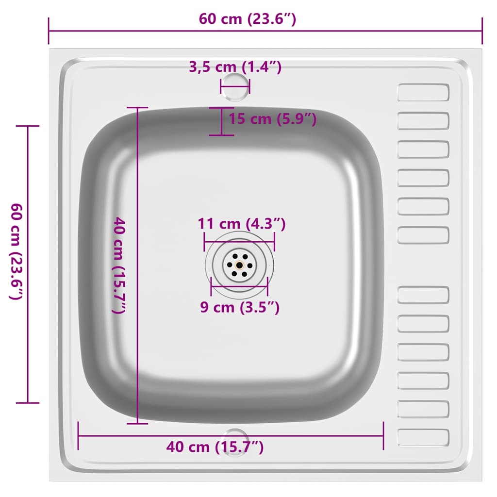 Νεροχύτης + Ποδιά Σετ Ασημί 600x600x155 χιλ. Ανοξείδωτο Ατσάλι - PAKOBAZAAR
