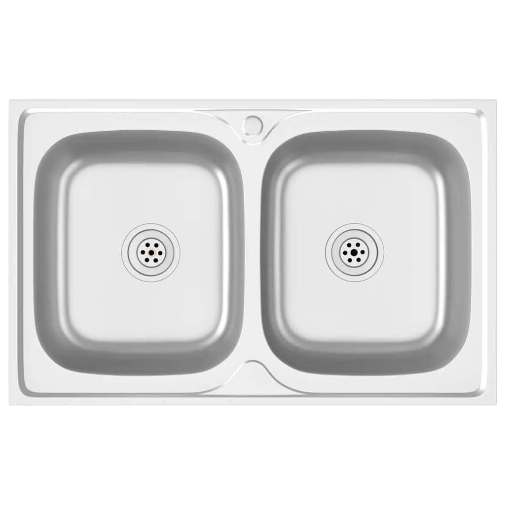 Νεροχύτης Διπλή Γούρνα Ασημί 800x500x155 χιλ. Ανοξείδωτο Ατσάλι - PAKOBAZAAR