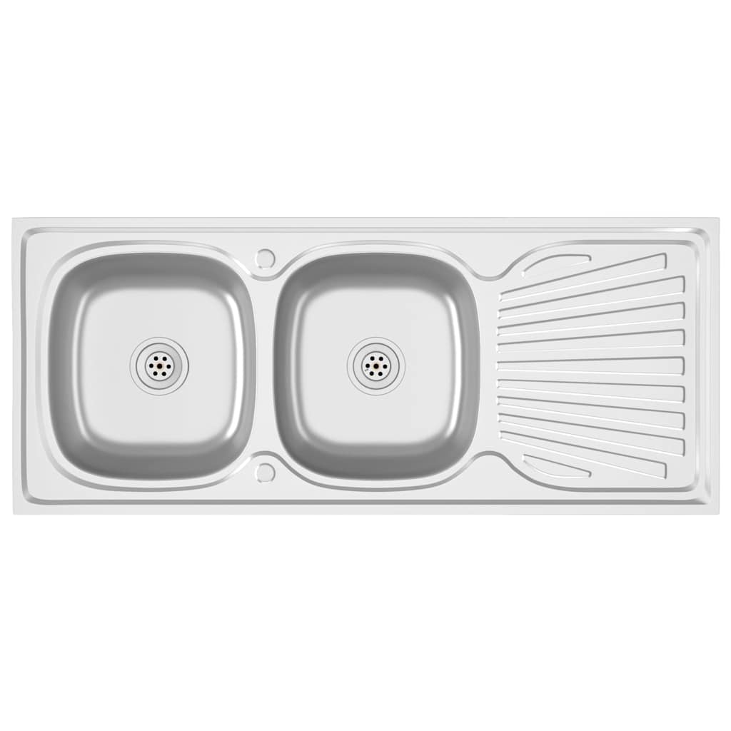 Νεροχύτης Διπλή Γούρνα Ασημί 1200x500x155 χιλ. Ανοξείδ. Ατσάλι - PAKOBAZAAR