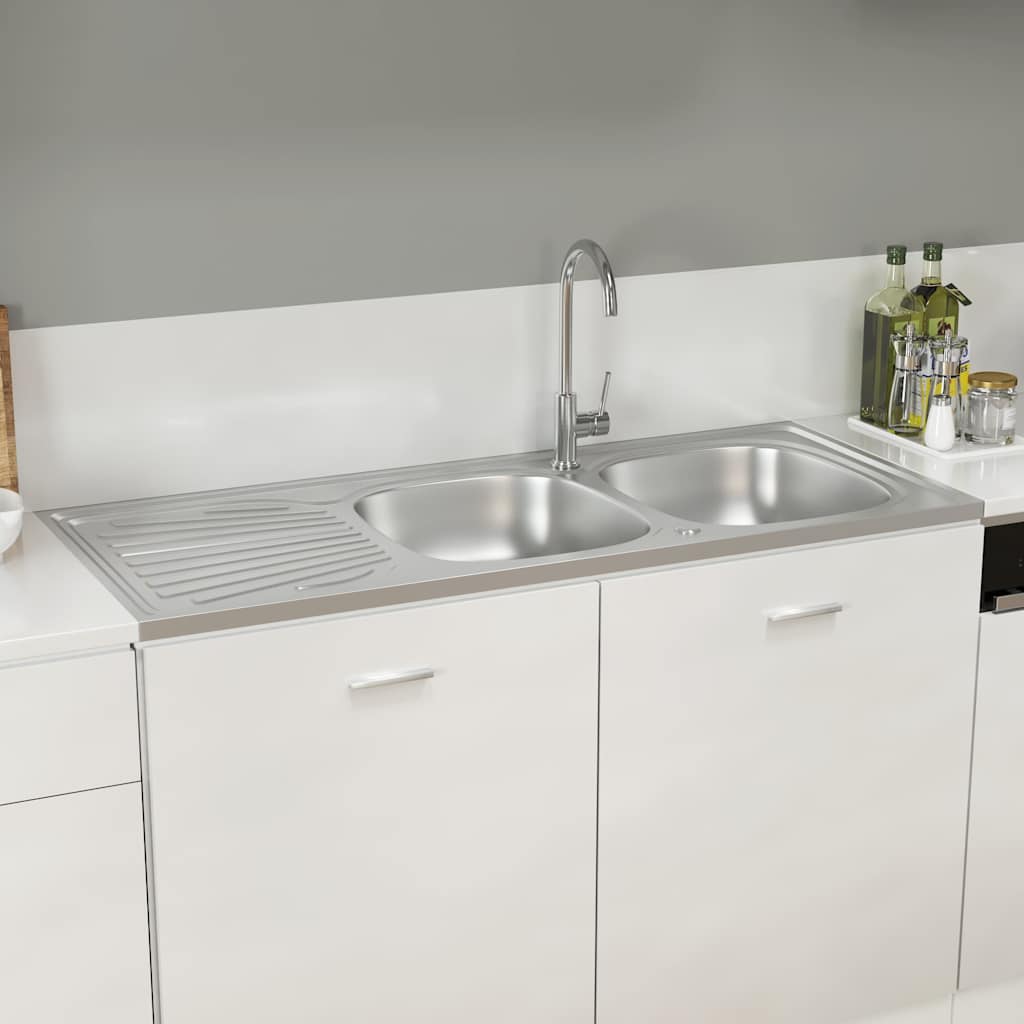 Νεροχύτης Διπλή Γούρνα Ασημί 1200x500x155 χιλ. Ανοξείδ. Ατσάλι - PAKOBAZAAR