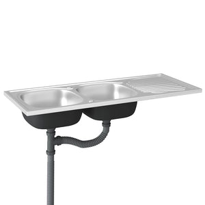 Νεροχύτης Διπλή Γούρνα Ασημί 1200x500x155 χιλ. Ανοξείδ. Ατσάλι - PAKOBAZAAR