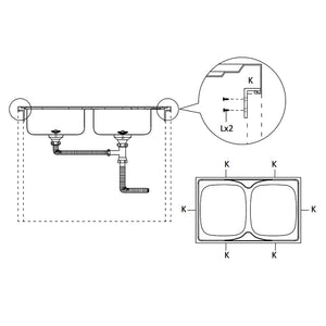 Νεροχύτης Διπλή Γούρνα Ασημί 1200x500x155 χιλ. Ανοξείδ. Ατσάλι - PAKOBAZAAR