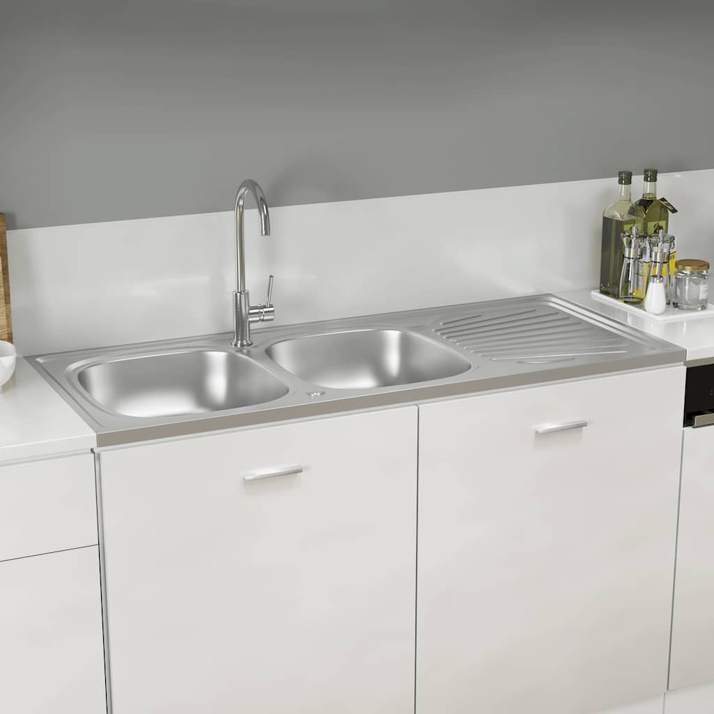 Νεροχύτης Διπλή Γούρνα Ασημί 1200x500x155 χιλ. Ανοξείδ. Ατσάλι - PAKOBAZAAR