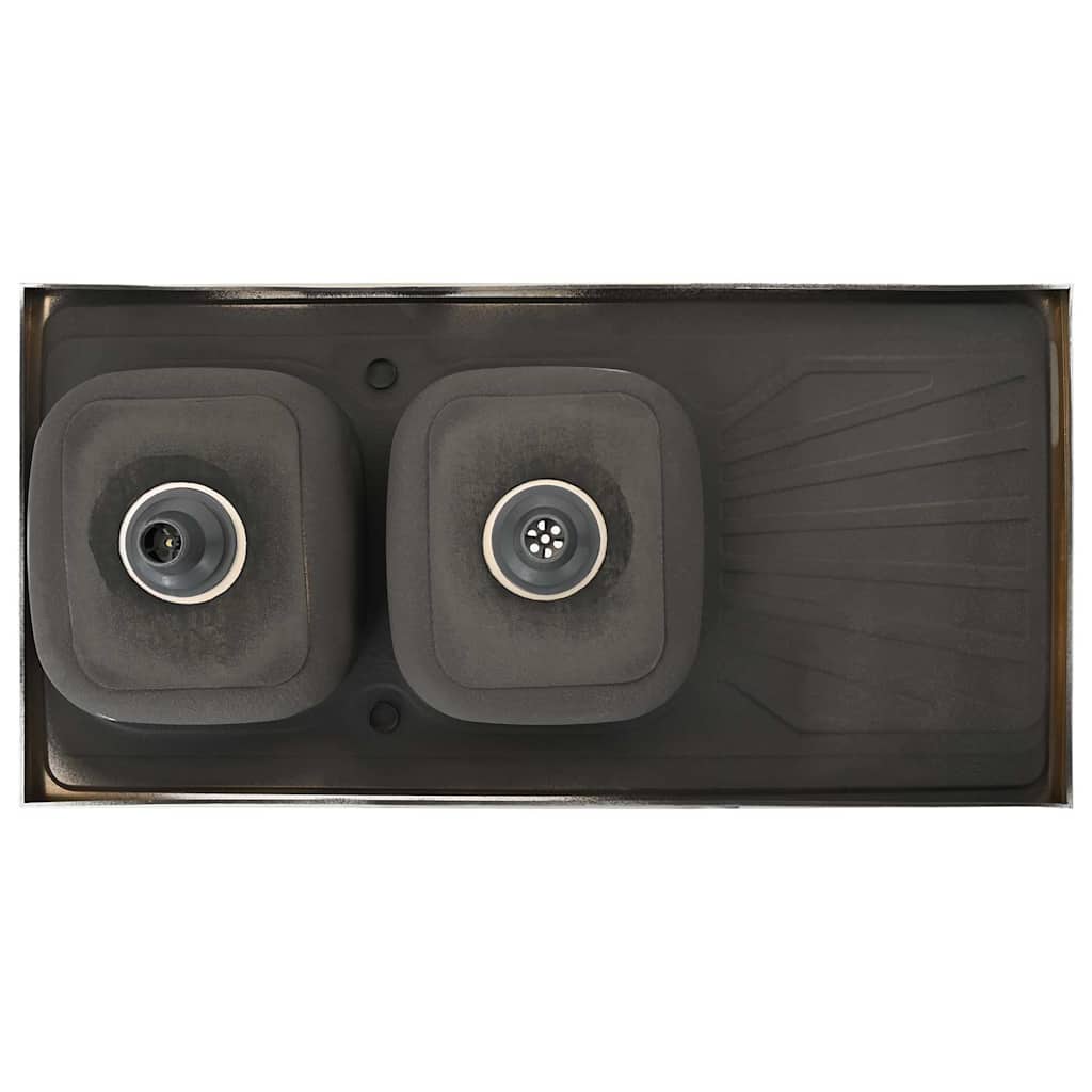 Νεροχύτης Διπλή Γούρνα Ασημί 1200x600x155 χιλ. Ανοξείδ. Ατσάλι - PAKOBAZAAR