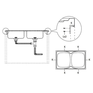 Νεροχύτης Διπλή Γούρνα Ασημί 1200x600x155 χιλ. Ανοξείδ. Ατσάλι - PAKOBAZAAR
