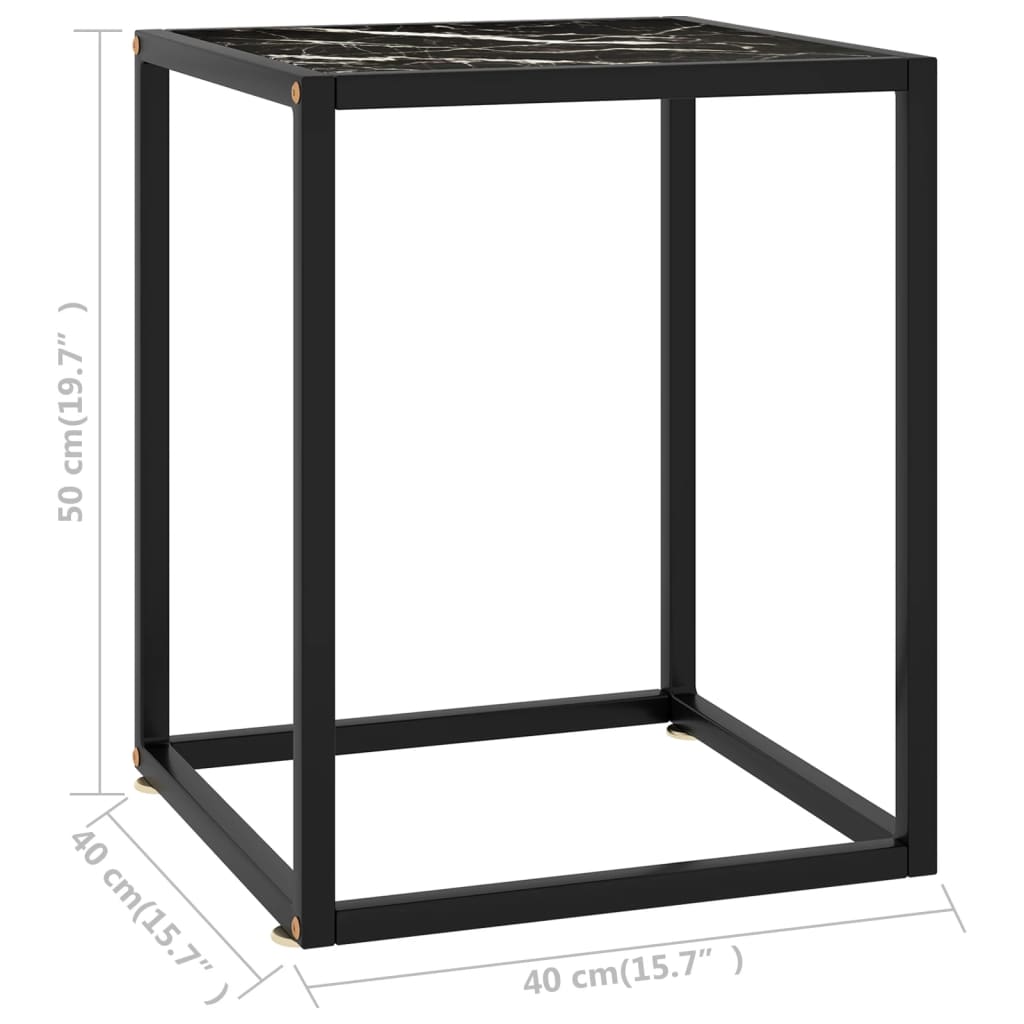Τραπεζάκι Σαλονιού Μαύρο 40x40x50 εκ. Μαύρο Γυαλί Όψη Μαρμάρου - Pakobazaar