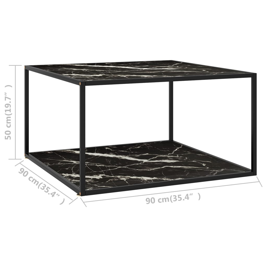Τραπεζάκι Σαλονιού Μαύρο 90x90x50 εκ. Μαύρο Γυαλί Όψη Μαρμάρου