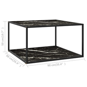Τραπεζάκι Σαλονιού Μαύρο 90x90x50 εκ. Μαύρο Γυαλί Όψη Μαρμάρου - Pakobazaar